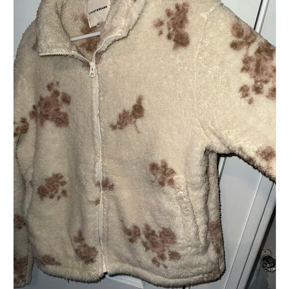 New Lucky Brand Floral Faux Fur Fleece Zip Jacket size M - Picture 2 of 7